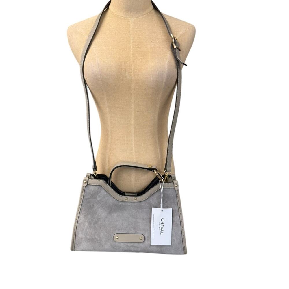 NWT!! "CHEVAL FIRENZE" Gray Suede & Leather Purse‎ Gold Metal Mag. Clasp ITALY